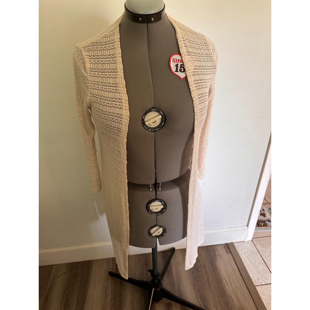 Trendy J's Cardigan Women Medium Cream Excellent Longline Pointelle Open Front